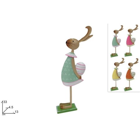 DECORAZIONE CONIGLIO IN LATTA 33CM 4 COL.